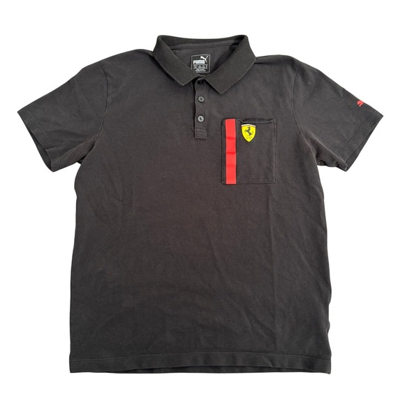 Puma Other - Puma Scuderia Ferrari Mens Polo Shirt Black Short Sleeve Pocket Shield Logo M